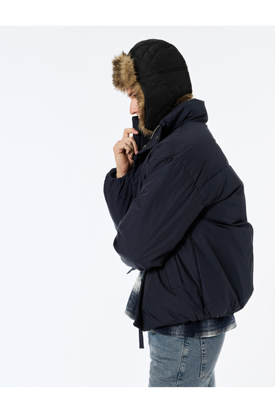 Koton Mock Neck Winter Puffer Coat with Long Sleeves and Zipper Closure