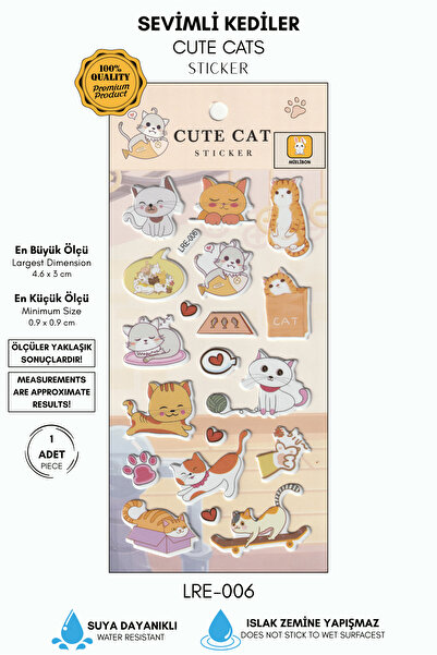 Mielibon Şirin Kedi ve Kalp Temalı Sticker Çıkartma – Uyuyan Kedi, İp Yumağı,...