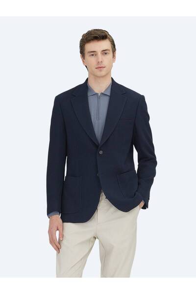 Kip Navy Blue Plain Modern Fit Jacket