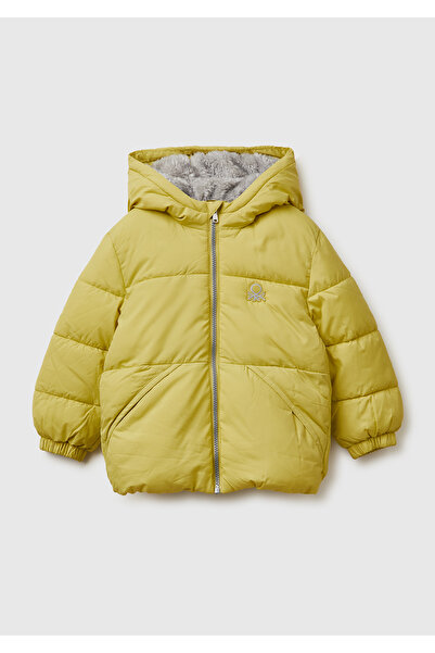 United Colors of Benetton Boy's mustard brown jacket with logo patch on left chest, front pocket detail, and zipper closure.