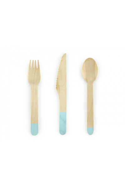 Partydeco Set of 18 Wooden Cutlery, Green - 16 cm