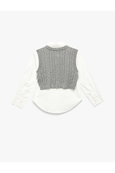 Koton Long Sleeve Cotton Knit Sweater with Shirt Detail