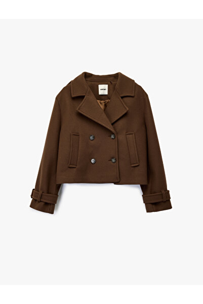 Koton Дългоръкавно, закопчавано, двуредно късо вълнено палто с джобове