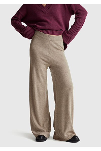 United Colors of Benetton Women's tan wool and cashmere blend ribbed knit trousers