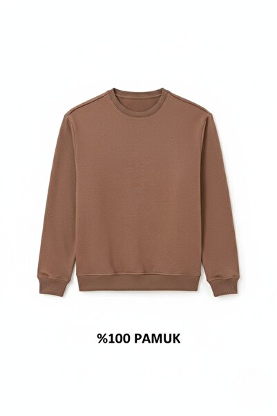 Miss Dünya Lissa Brown Unisex Crew Neck 100% Cotton Basic Sweatshirt