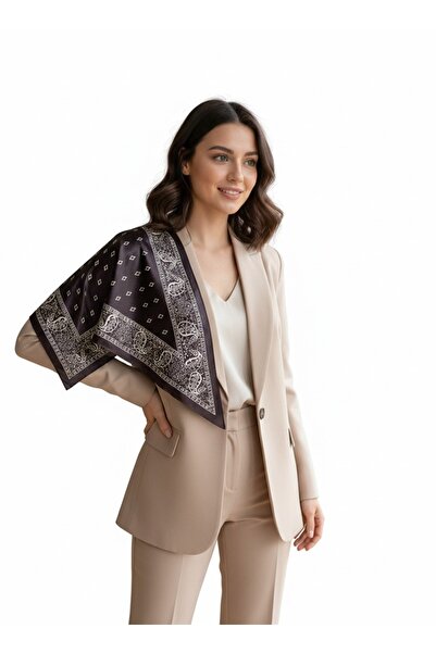 tarzınısec Saray Motif Plum Triangle Scarf Bandana Estacraft - 100X45 cm