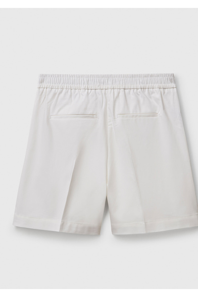 United Colors of Benetton Women's White Stretch Cotton Straight Fit Bermuda Shorts with Elastic Waist at the Back