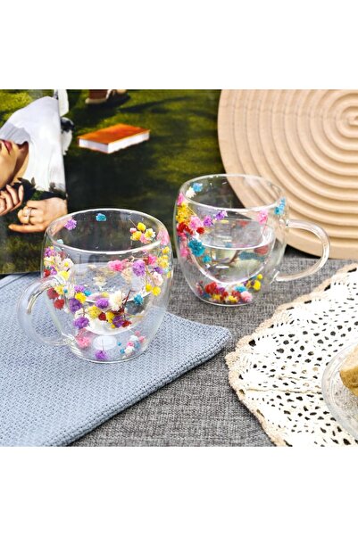 Cup Double Walled Glass with Flowers Inside