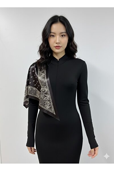 tarzınısec Saray Motif Patterned Brown Triangle Scarf Bandana Estacraft - 100X45 cm