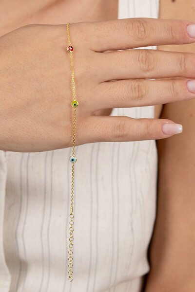 Söğütlü Silver 925 ayar gümüş halhal altın yaldızlı nazar boncuklu cam göz halhal SGTL13179GOLD