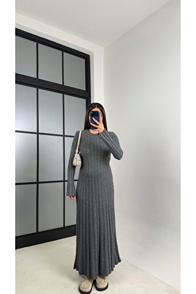 Gaus Antrasit Kuşak Detaylı Triko Elbise GAUS-00812