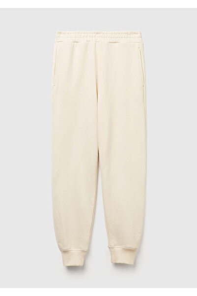 United Colors of Benetton Women's cream 100% cotton cuffed waist elastic regular fit tracksuit bottoms