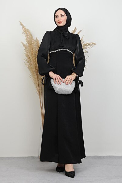 GİYZAMİLA Βραδινό φόρεμα με λεπτομέρεια από πέτρα Tanyeli Μαύρο