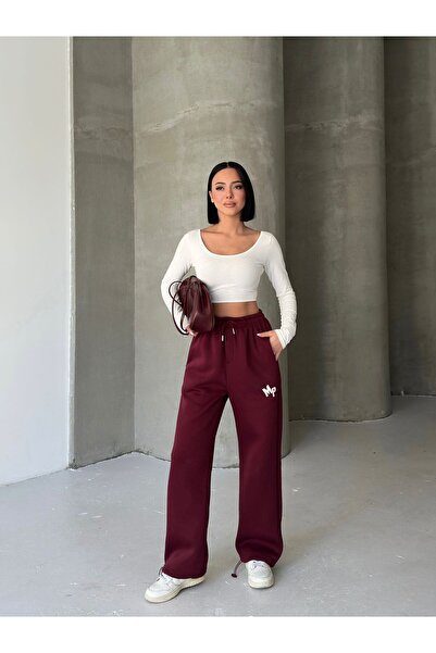 moda paketi Γυναικείο παντελόνι – Άνετο κομμένο, παντελόνι jogger με λεπτομέρεια από λευκό κέντημα