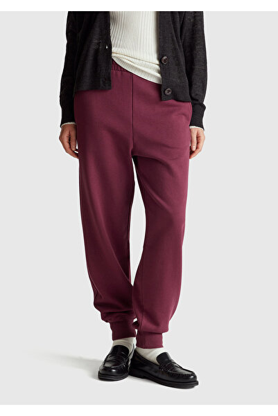 United Colors of Benetton Women's Plum 100% Cotton Cuffed Elastic Waist Regular Fit Sweatpants