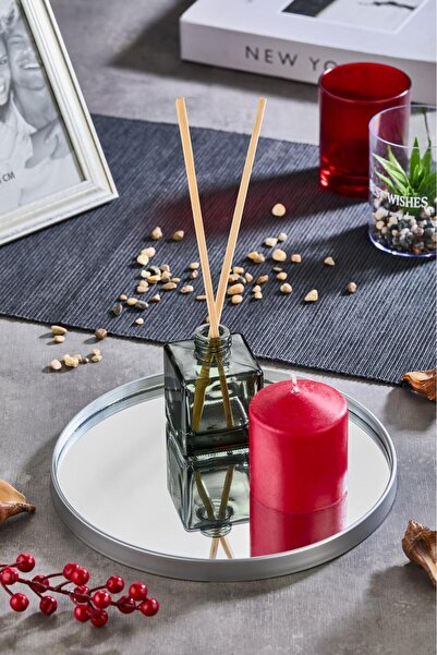 Metpoint Silver 3-Piece 24X24 Serving Tray with Round Mirror for Coffee and Tea (Multi-Purpose)