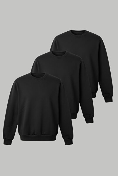 3'lü Paket Basic Bisiklet Yaka Relaxed Regular Sweatshirt