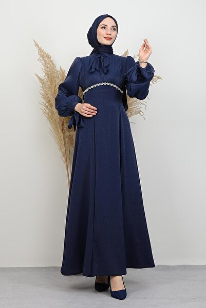 GİYZAMİLA Βραδινό φόρεμα με λεπτομέρεια από πέτρα Tanyeli Navy Blue