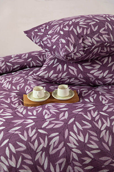 FAVORA Noven Double Duvet Cover Set with Elastic Sheets - Plum