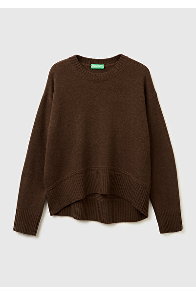 United Colors of Benetton Women's dark brown wool blend sweater with wide cowl neck