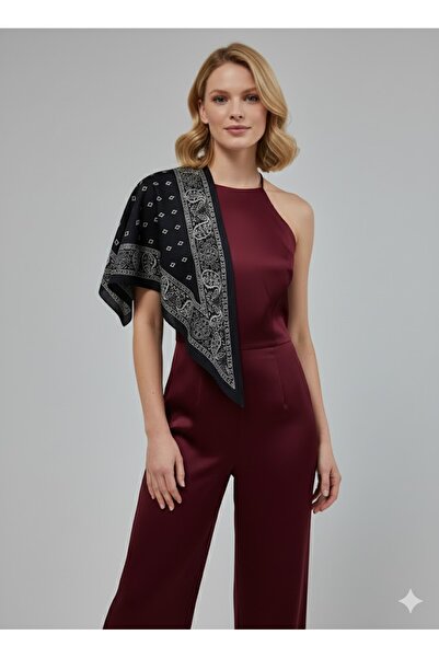 tarzınısec Saray Motif Black Triangle Scarf Bandana Estacraft - 100X45 cm