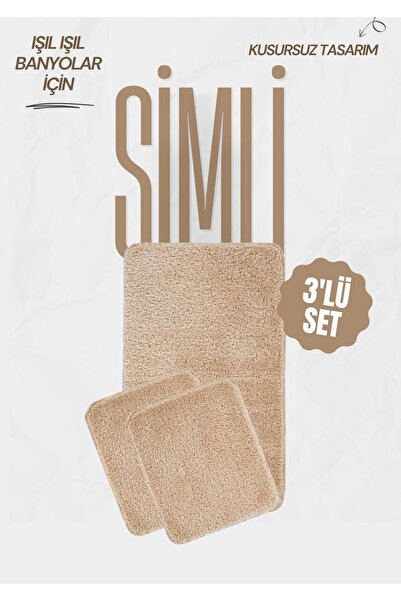 EUROBANO Synergy Silvery Washable Latex Non-Slip Base 3-Piece Bath Mat 100X60 - 50X60 - 50X60