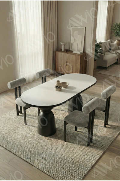 AVVİO Castella Serisi Vazo Ayak Bohem 4 'lü Metal Pofi Demonte Sandalye 80x14...