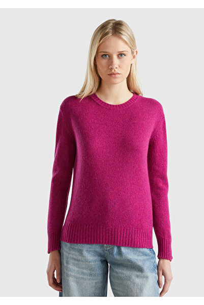 United Colors of Benetton Women's Fuchsia Crew Neck Shetland Sweater