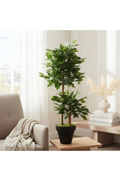 ERHAN FLOWERS Yapay Çiçek siyah Saksıda Benjamin Salon Balkon Ev Ağacı Yeşil Bitkisi Bambu Gövdeli Dolgun 105 cm