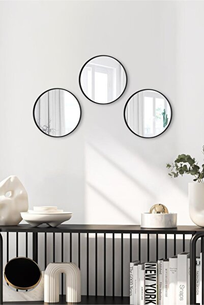 Metpoint Round Mirrored Black 3-Piece 24X24 Serving Tray for Coffee and Tea (Multi-Purpose)