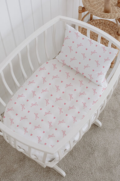 Messido 100% Cotton Poplin Mother's Side Crib Bedding Set - Pink Bow Tale