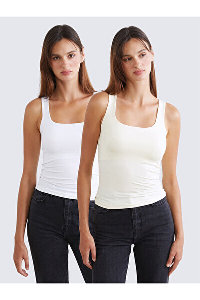 LC Waikiki artı-store Kare yakalı ve kalın askılı kadın atlet, düz kumaş