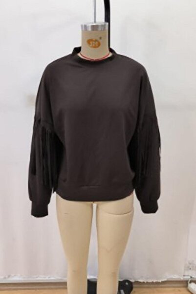 Mossta Μπλούζα Modal με λεπτομέρεια με φούντα με λαιμόκοψη - Καφέ