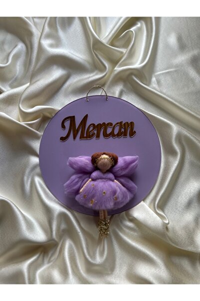 Bebika Kişiye Özel İsimli Mor Keçe Melek Bebek Kapı Süsü – El Yapımı Dekoratif