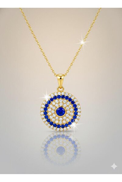 Çelik Altın Kaplama Nazar Boncuklu Taşlı Kolye – Parlak Zirkon Taşlı, Şık Tasarım