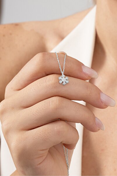 Söğütlü Silver 925 ayar gümüş kolye rodyumlu zirkon taşlı kar tanesi kolye SG...