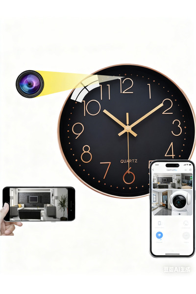 Electronic SPY كاميرا ساعة لاسلكية صغيرة مثبتة على الحائط بدقة 1080 بكسل عالية الدقة، رؤية ليلية، مراقبة أمنية