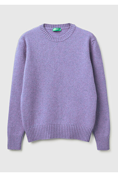 United Colors of Benetton Pulover Shetland guler rotund liliac închis pentru femei