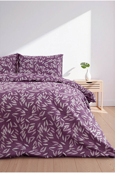 FAVORA Noven Double Duvet Cover Set with Elastic Sheets - Plum