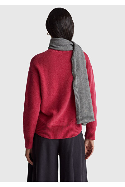 United Colors of Benetton Women's Fuchsia Wool Blended Wide Crew Neck Sweater