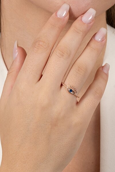 Söğütlü Silver 925 ayar gümüş yüzük rose safir taşlı kirpikli göz modeli ayar...