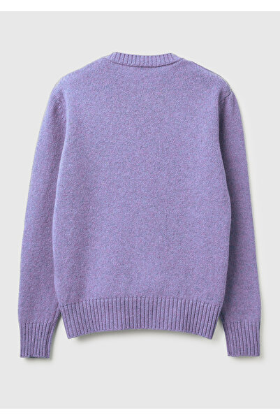 United Colors of Benetton Pulover Shetland guler rotund liliac închis pentru femei