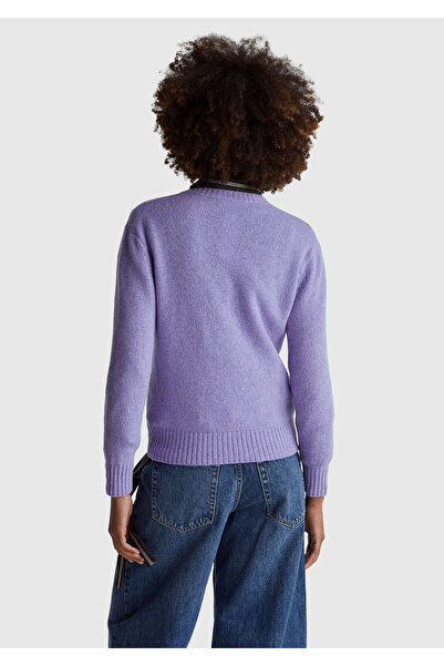 United Colors of Benetton Pulover Shetland guler rotund liliac închis pentru femei