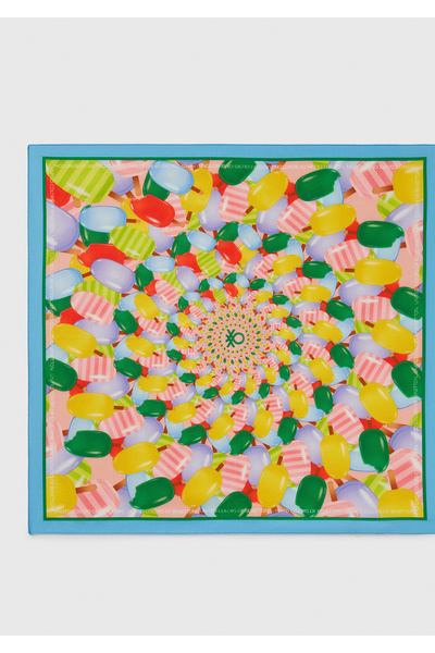 United Colors of Benetton Women's blue mix 100% cotton ice cream patterned scarf