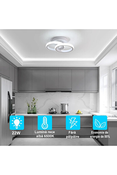 LEDIGANT Lustra LED cu 2 Cercuri – 22W, Aluminiu, Design Modern, 25 x 17 x 9.5 cm, CCT, Alb Rece