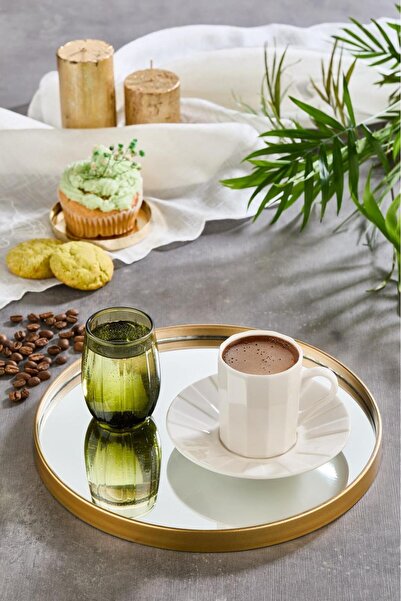 Metpoint Round Mirrored Gold 3-Piece 24X24 Serving Tray for Coffee and Tea (Multi-Purpose)