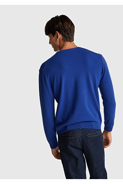 United Colors of Benetton Men's indigo blue 100% merino crew neck sweater
