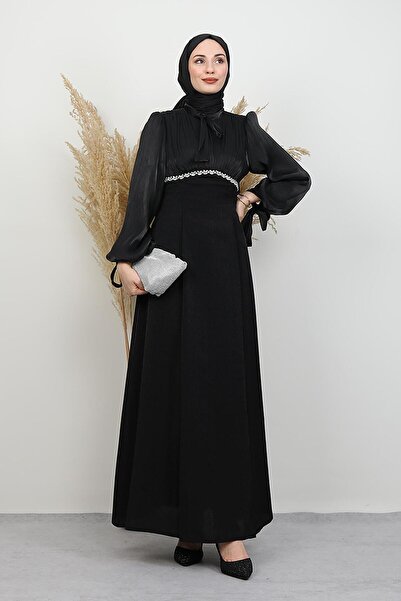 GİYZAMİLA Βραδινό φόρεμα με λεπτομέρεια από πέτρα Tanyeli Μαύρο