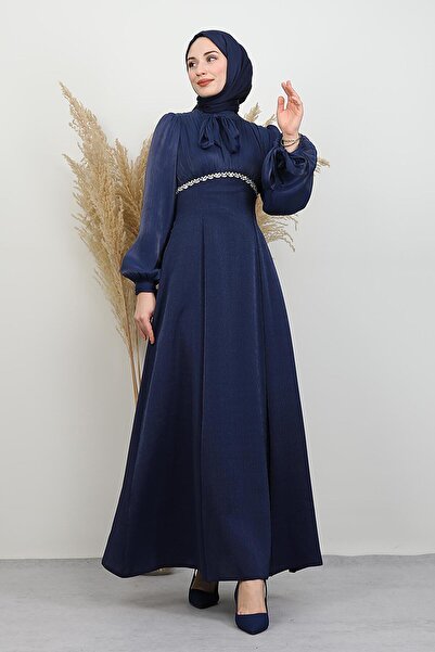 GİYZAMİLA Βραδινό φόρεμα με λεπτομέρεια από πέτρα Tanyeli Navy Blue