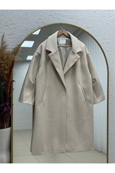 MİHRA STORE Dayler Double Pocket Lined Cashmere Coat-Ek294 Stone